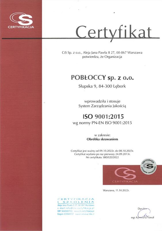 Certyfikat ISO 9001